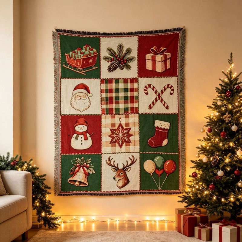 Christmas Throw Blanket - Tapisserie de Noël en jacquard à